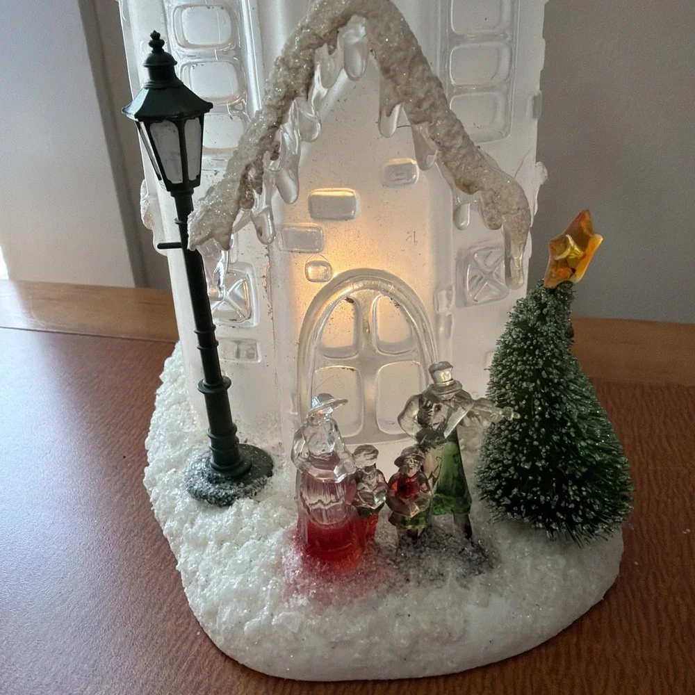 Vintage Christmas Light Up Church Plastic‎ Crystal Look WORKS 1980s 13